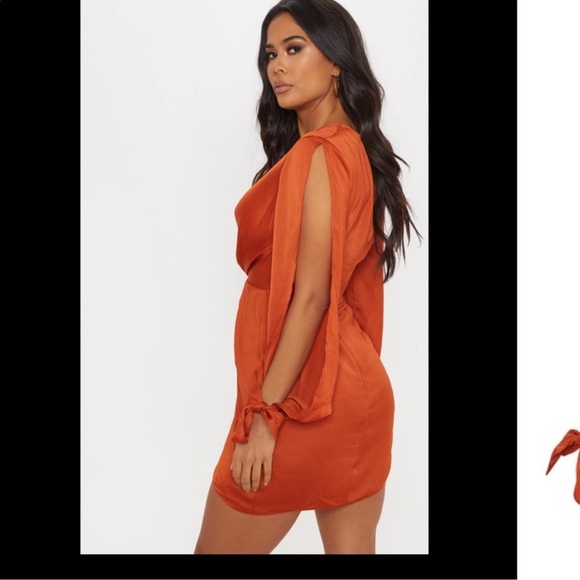 PrettyLittleThing Rust Long Sleeve Dress - Picture 11 of 11
